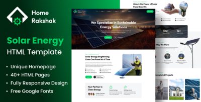 Renewable Solar Energy Service HTML Template - Home Rakshak
