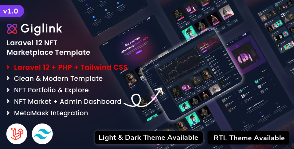 Giglink - Laravel 12 NFT Marketplace Landing + Admin Dashboard Template Giglink - Laravel 12 NFT Marketplace Landing + Admin Dashboard Template