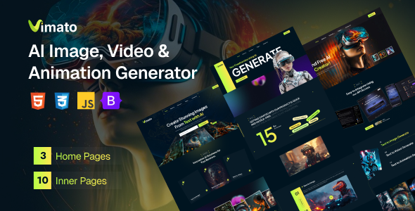 Vimato - AI Image, Video & Animation Generator HTML Template Vimato - AI Image, Video & Animation Generator HTML Template
