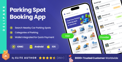 4 App Template| Parking Spot Booking| Smart Parking Management | Space Finder | IONIC | | DeliPark