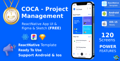 COCA - Project Management App | ANDROID + IOS + FIGMA + Sketch | UI Kit | ReactNative Expo