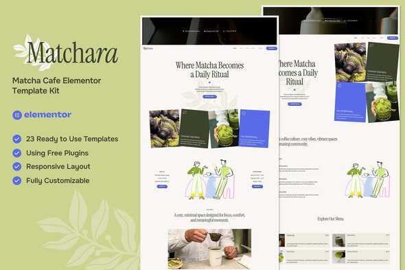 Matchara - Matcha Cafe Elementor Template Kit Matchara - Matcha Cafe Elementor Template Kit