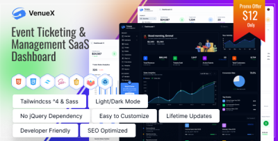 VenueX – Event Ticketing & Management SaaS Dashboard HTML Template