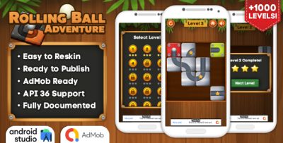 Rolling Ball Adventure - Puzzle Game Android Studio Project with AdMob Ads + Ready to Publish