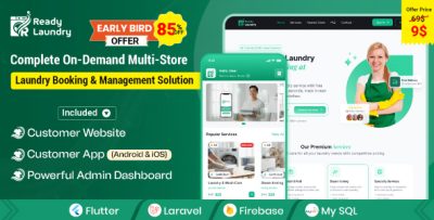 ReadyLaundry App & Website with Admin Panel | Multi-Store Laundry Booking System | On-Demand Laundry