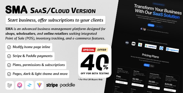 SMA SaaS: landing page, plans and subscriptions for Stock Manager Advance SMA SaaS: landing page, plans and subscriptions for Stock Manager Advance