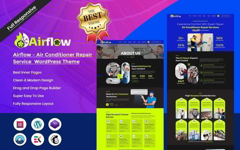 Airflow - Air Conditioner Repair Service WordPress Theme Airflow - Air Conditioner Repair Service WordPress Theme