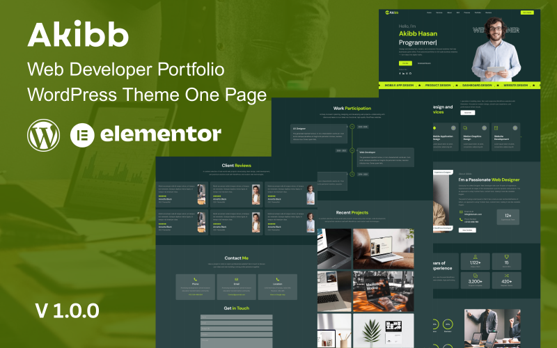 Akibb - Web Developer Portfolio WordPress Theme One Page Akibb - Web Developer Portfolio WordPress Theme One Page