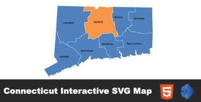 Connecticut Interactive SVG Map - Clickable & Responsive State Map
