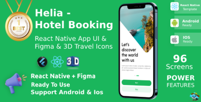 Helia - Hotel Booking ANDROID + IOS + FIGMA + 3D Icons | UI Kit | React Native Expo