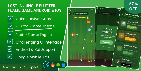 Lost In Jungle || A Bird survival Flutter Flame game Android & IOS with Admob Lost In Jungle || A Bird survival Flutter Flame game Android & IOS with Admob