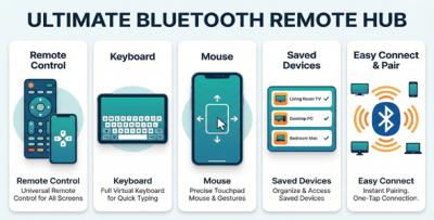 Ultimate Bluetooth Remote Hub (BT Remote for Android Tvs,Phone and Pcs