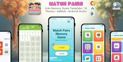 Match Pairs - Kids Memory Game Template | 16 Themes | AdMob | Android Studio