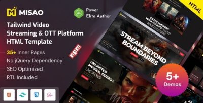 Misao - Tailwind Video Streaming & OTT Platform HTML Template