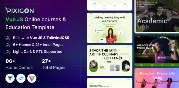 Pixigon - Vue JS Online Courses & Education Template Pixigon - Vue JS Online Courses & Education Template