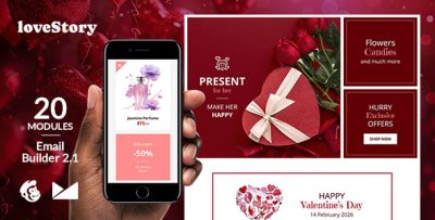 LoveStory Responsive Email Template + Online Emailbuilder 2.1