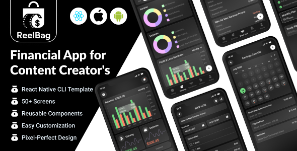 ReelBag – Creator Earnings Tracker React Native Mobile App Template | Android & iOS UI Kit ReelBag – Creator Earnings Tracker React Native Mobile App Template | Android & iOS UI Kit