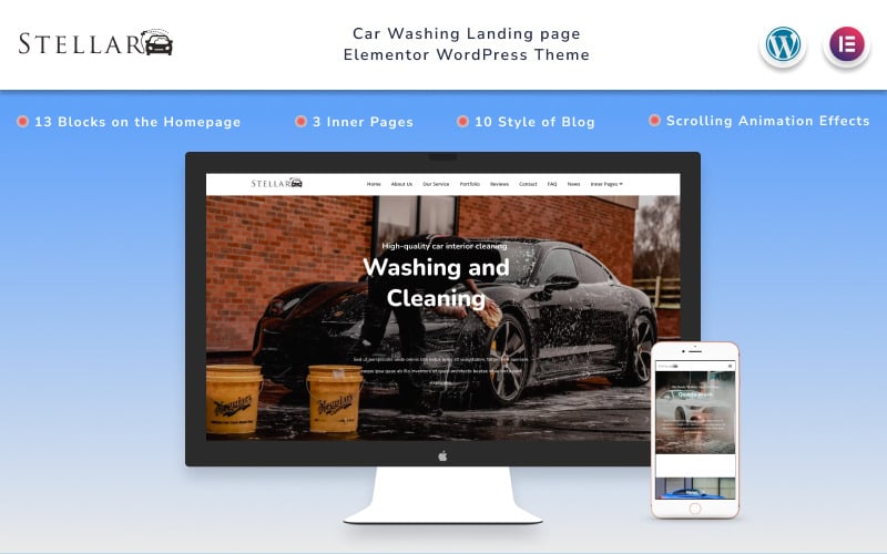 Stellar - Car Washing Landing page with Blog Wordpress Theme Stellar - Car Washing Landing page with Blog Wordpress Theme