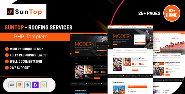 Suntop – Roofing Services PHP Template Suntop – Roofing Services PHP Template