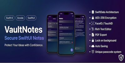 VaultNotes - Secure iOS Notes App (SwiftData, AES-256, FaceID & Offline)
