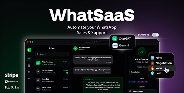 WhatSaaS - Multi-Tenant WhatsApp Sales & Support: Chatbots, Flow Builder & API Access WhatSaaS - Multi-Tenant WhatsApp Sales & Support: Chatbots, Flow Builder & API Access