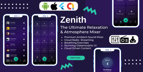 Zenith - Sleep Sounds, Focus Radio & Wellness Flutter App | AdMob & Online Admin Zenith - Sleep Sounds, Focus Radio & Wellness Flutter App | AdMob & Online Admin