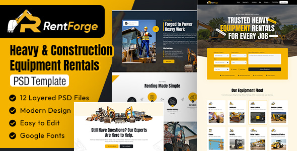 RentForge - Heavy & Construction Equipment Rental PSD Template RentForge - Heavy & Construction Equipment Rental PSD Template