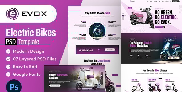 Evox - Electric Bikes PSD Template Evox - Electric Bikes PSD Template
