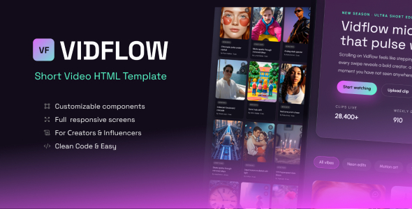 Vidflow – Short Video HTML Template Vidflow – Short Video HTML Template