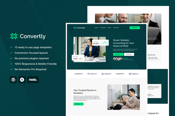 Convertly - Tax, Accounting & CPA Bookkeeping Service Elementor Template Kit Convertly - Tax, Accounting & CPA Bookkeeping Service Elementor Template Kit