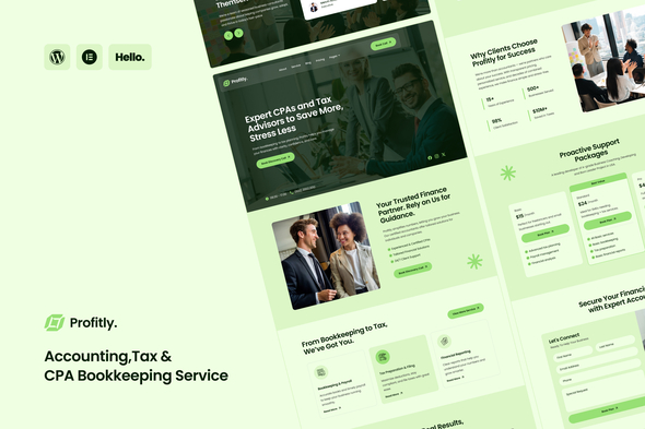Profitly - Accounting Tax & CPA Bookkeeping Service Elementor Template Kit Profitly - Accounting Tax & CPA Bookkeeping Service Elementor Template Kit