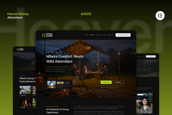 Haven Glamp - Dark Luxury Adventure Elementor Template Kit Haven Glamp - Dark Luxury Adventure Elementor Template Kit