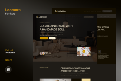 Loomora - Dark Handmade Furniture & Interior Design Website Elementor Template Kit