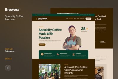 Brewora -  Specialty Coffee & Artisan Website Elementor Template Kit