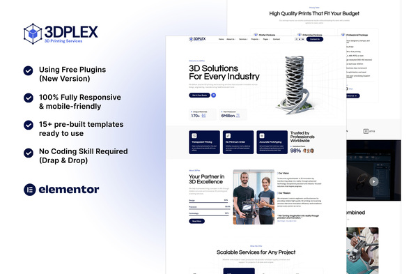 3DPlex - 3D Printing Services Elementor Template Kit 3DPlex - 3D Printing Services Elementor Template Kit