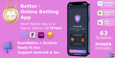 Bettor - Sports, E-sports to Casinos Game | React Native Expo | Figma + Sketch + XD FREE