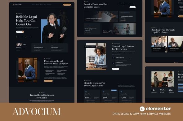 Advocium - Dark Legal & Law Firm Service Website Elementor Template Kits Advocium - Dark Legal & Law Firm Service Website Elementor Template Kits