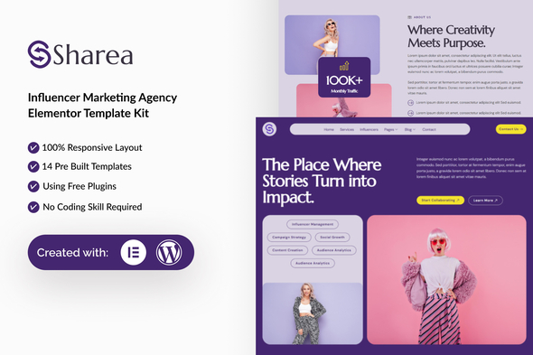 Sharea - Influencer Marketing Agency Elementor Template Kit Sharea - Influencer Marketing Agency Elementor Template Kit