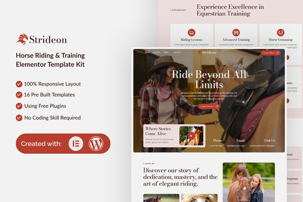 Strideon - Horse Riding & Training Elementor Template Kit Strideon - Horse Riding & Training Elementor Template Kit