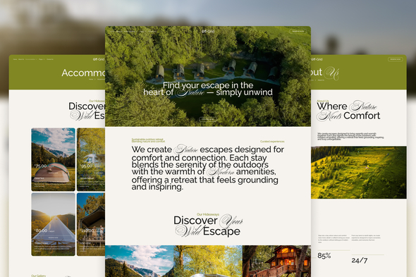 Off-Grid - Modern Natural Glamping Elementor Template Kit Off-Grid - Modern Natural Glamping Elementor Template Kit