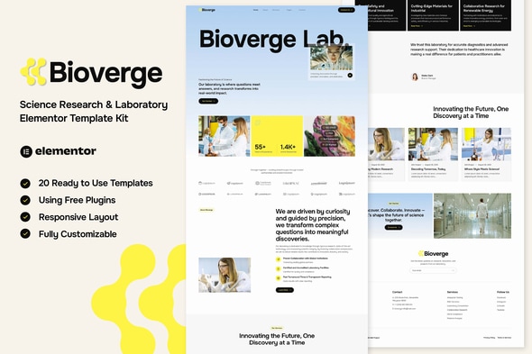 Bioverge - Science Research & Laboratory Elementor Template Kit Bioverge - Science Research & Laboratory Elementor Template Kit