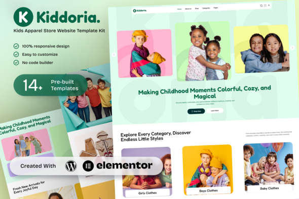Kiddoria - Kids Apparel Store Elementor Template Kit Kiddoria - Kids Apparel Store Elementor Template Kit