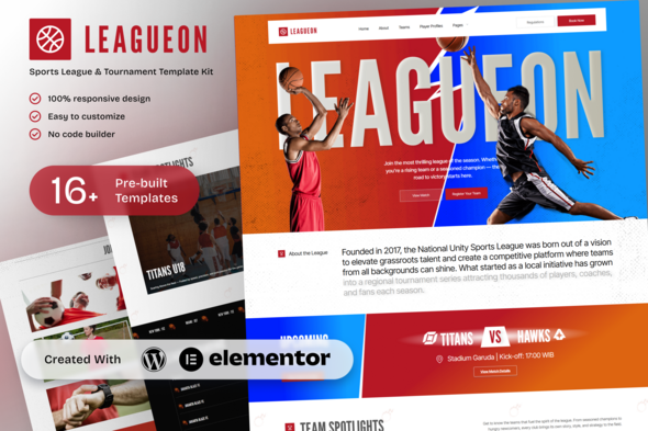Leagueon – Sports League & Tournament Elementor Template Kit Leagueon – Sports League & Tournament Elementor Template Kit
