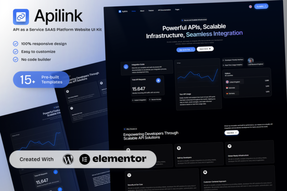 Apilink – API as a Service SAAS Platform Elementor Template Kit for Developer Solutions Apilink – API as a Service SAAS Platform Elementor Template Kit for Developer Solutions