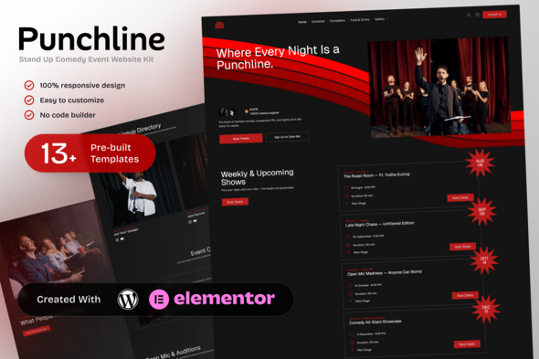 Punchline - Stand Up Comedy & Event Elementor Template Kit Punchline - Stand Up Comedy & Event Elementor Template Kit