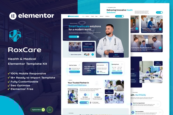 RoxCare - Health & Medical Elementor Template Kit RoxCare - Health & Medical Elementor Template Kit