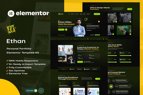 Ethan - Personal Portfolio Elementor Template Kit Ethan - Personal Portfolio Elementor Template Kit