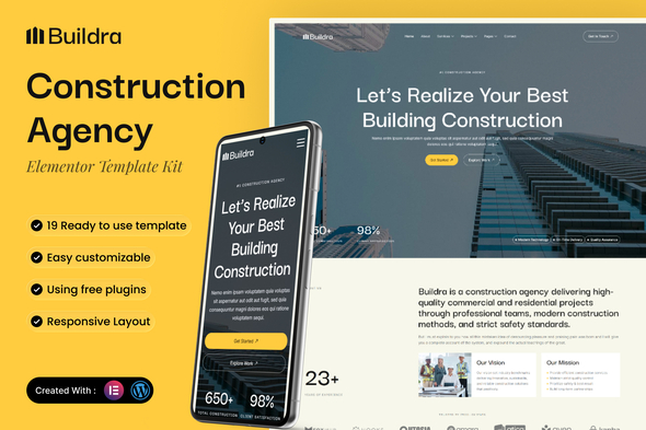 Buildra - Construction Agency Elementor Template Kit Buildra - Construction Agency Elementor Template Kit