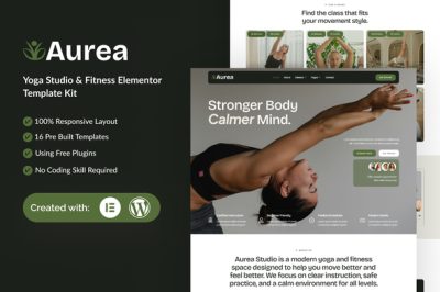 Aurea - Yoga Studio & Fitness Designer Elementor Template Kit
