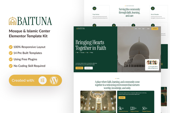 Baituna - Mosque & Islamic Center Elementor Template Kit Baituna - Mosque & Islamic Center Elementor Template Kit
